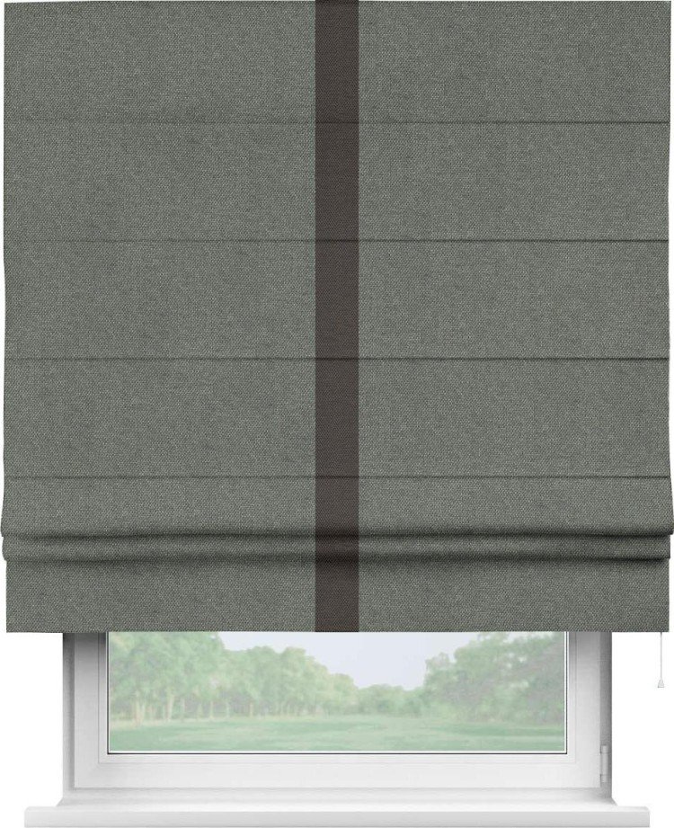 Римская штора «Кортин» с кантом Хайвэй, для проема, ткань лён димаут, тёмно-серый